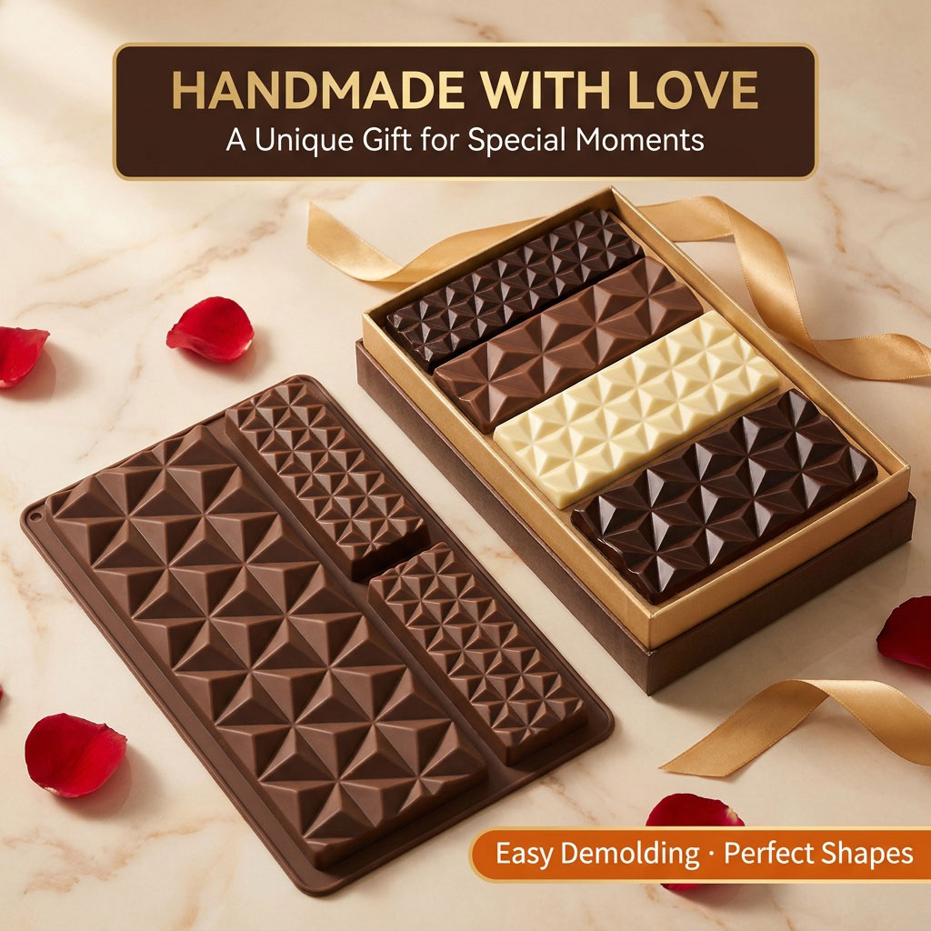 Kitchen Baking Trays - 2-in-1 Silicone Chocolate Bar Mold, Reusable
