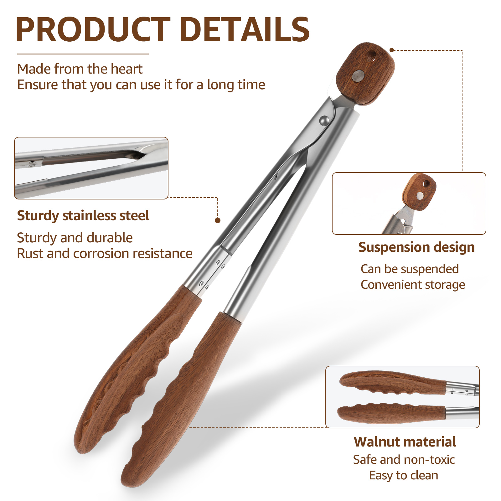 2/3 Pcs Food Tongs Walnut Wood - Kitchen Q 评论和价格