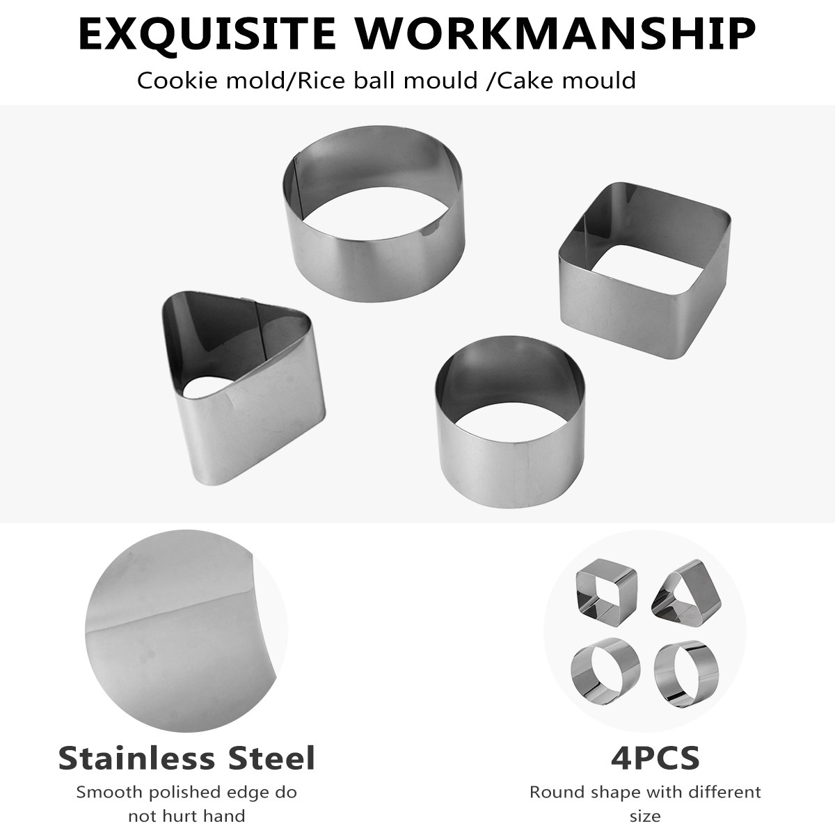 4Pcs Stainless Steel Mousse Ri - Kitchen Baking Cake 评论和价格