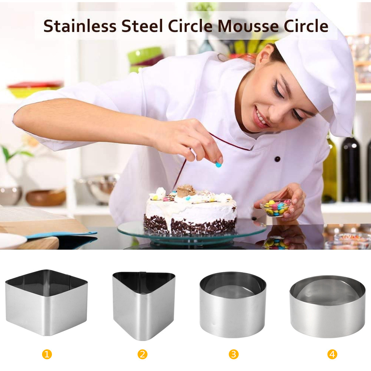 4Pcs Stainless Steel Mousse Ri - Kitchen Baking Cake 评论和价格